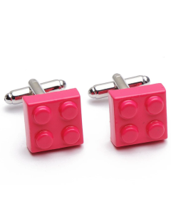 Pink lego block cufflinks.