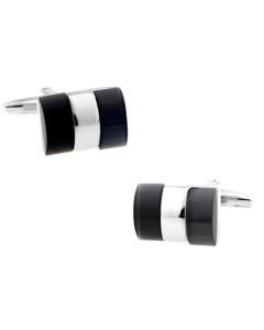 Platinum plated cufflinks with black glass stripes