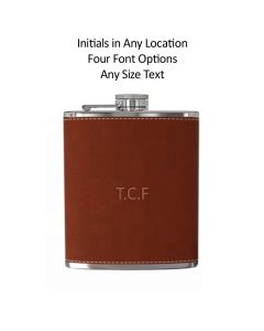Brown leather hip flask with initials