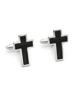 Church cross cufflinks silver and black