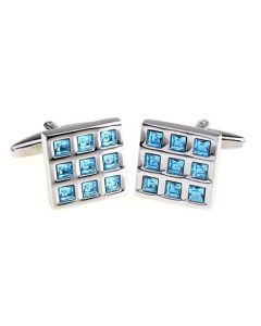 Square cufflinks with nine blue stones