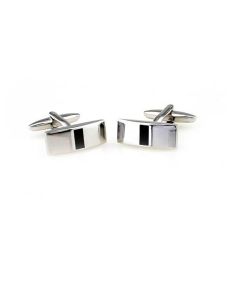 Silver curved cufflinks with black insert