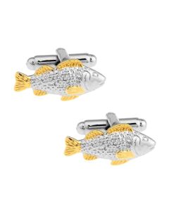Gold and silver fish shaped cufflinks.