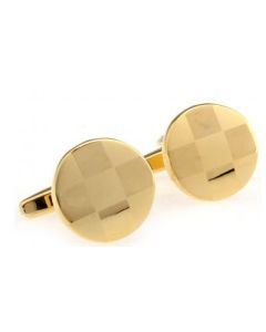 Round gold cufflinks with check pattern