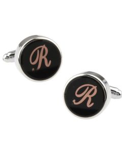 Gold and black letter initial cufflinks