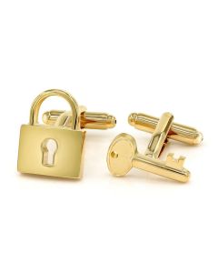 Gold plated padlock and key cufflinks