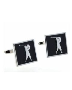 Golf player cufflinks in black and Platinum