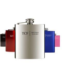 Contemporary wedding hip flask design with initials and adate engraved