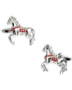 Horse shaped cufflinks with red and clear stones