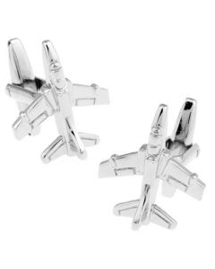 Jet fighter cufflinks with a platinum plated finish
