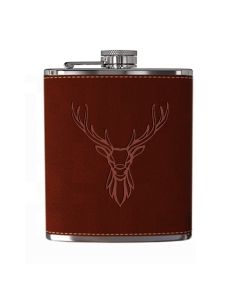 Leather stag head hip flask