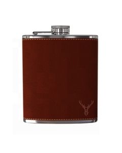 Leather hip flask with small stag head engraved