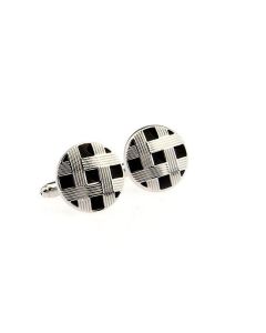 Men's round cufflinks black and silver design