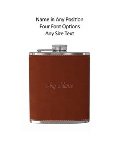 Any name engraved on leather hip flask