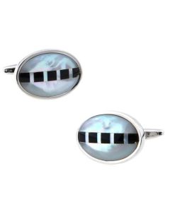 Oval cufflinks with natural shell and black squares