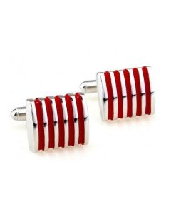 Red and chrome ribbed cufflinks