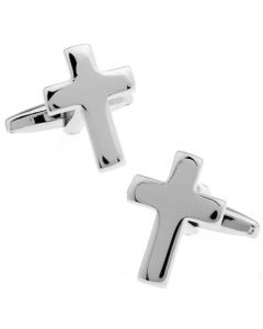 Polished face religious cross cufflinks