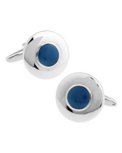 Round cufflinks with Platinum plated finish and blue centre