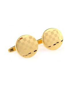 Round gold cufflinks with small check pattern