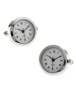 Platinum plated round watch cufflinks