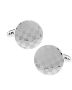 Round silver cufflinks with small check design
