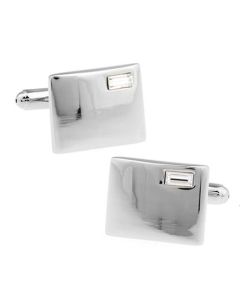 Stylish square cufflinks with a clear stone inset