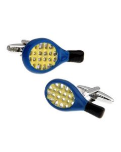 Tennis racket cufflinks with colourful detailing