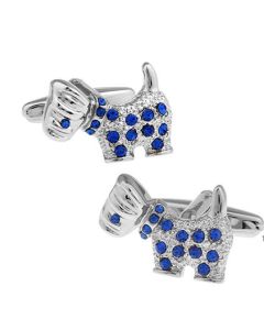 Terrier dog cufflinks with blue stones