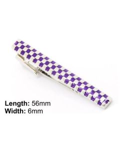 Tie clip with purple check design