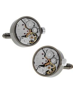 Cufflinks with mechanical watch movement parts
