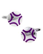 Round cufflinks with purple cross effect