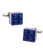 Lego block cufflinks with a red white and blue design
