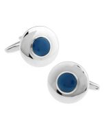 Round cufflinks with Platinum plated finish and blue centre