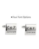 Square silver cufflinks with initials and date