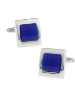 Square cufflinks with blue glass curve