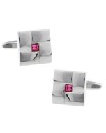 Square shaped cufflinks with pink crystal center