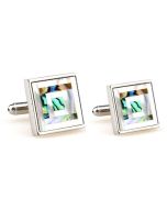 Square cufflinks with Paua shell design and white shell